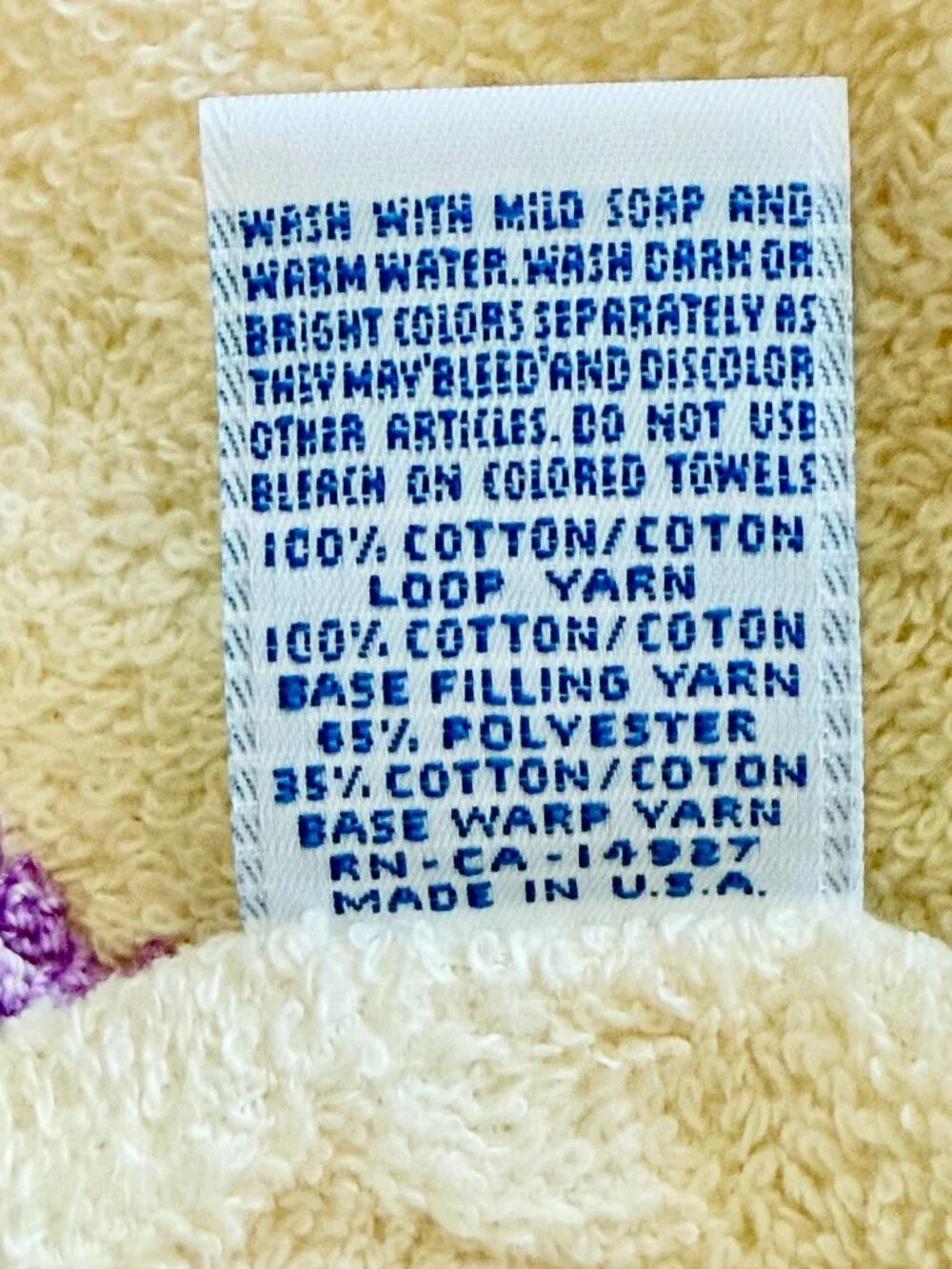 Vintage Montgomery Ward Crochet Trim Cream Towel Washcloth Set Purple Floral USA